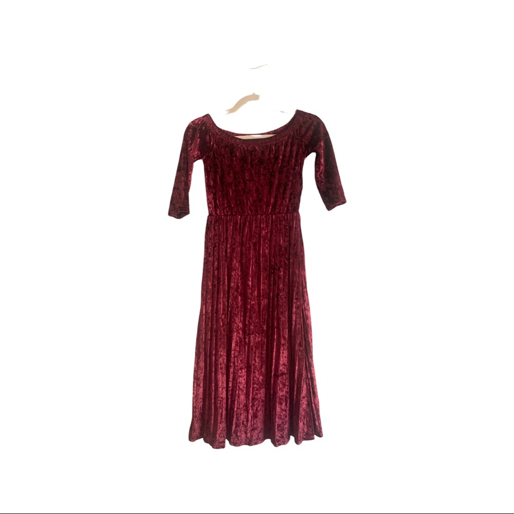 Burgundy Crushed Velvet Midi Dress